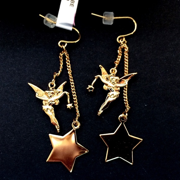 Disney Couture Tinkerbell and Star gold earrings - Picture 1 of 2